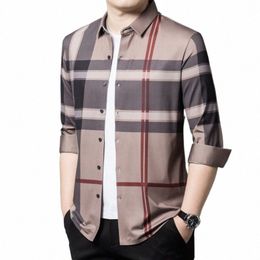 Mlshp Seaml Plaid Hommes Dr Chemises Haute Qualité Lg Manches Printemps Automne Simple Boutonnage Busin Casual Chemises Hommes 4XL V9KV #