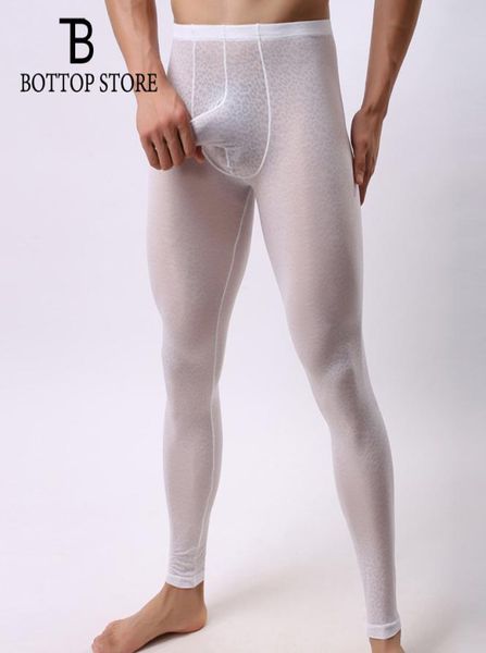 MLXN Hombre Pene Bolsa Funda Apretada Ropa Interior Térmica Hombres Lencería Jacquard Hombre Calzoncillos Largos Legging Transparente Gay Underpant1483248