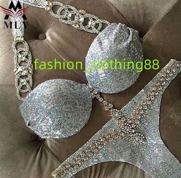 MLY strass Bikini gros bijoux personnalisés diamant brillant paillettes femmes maillots de bain à paillettes