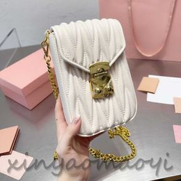 MM Bolso de diseñador Bolso plisado para teléfono móvil, Mini delicado, bolso para teléfono móvil para mujer, bolso cruzado, bolso con cadena, moda elegante, bolso de color caramelo Tamaño: 13 * 18 825990