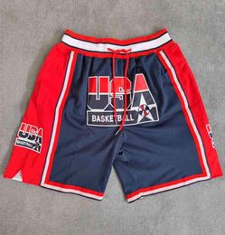 Mm Masmig Navy 1992 USA Dream Team geborduurde basketbalshort met zakken1590198