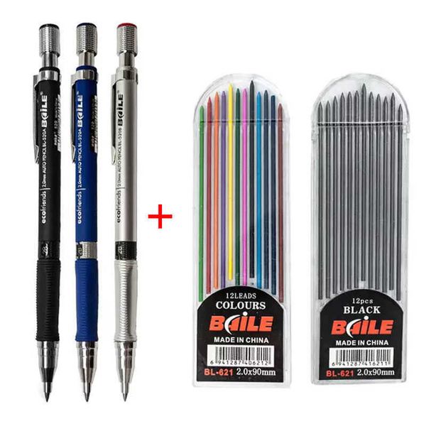 Ensemble de crayons mécaniques mm B, crayons de couleur gris automatique pour étudiants, fournitures de stylos scolaires, papeterie de bureau Kawaii