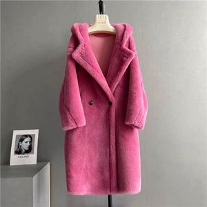 Mm Ropa de mujer Abrigos de diseñador de calidad superior Max Classic Teddy Bear Chaqueta con capucha Hecho a mano Personalizado Abrigo de lana pura Largo Suelto Moda Invierno