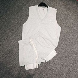 MM24 vroege lente meid stijl zware industrie borduurbrief v-hals vest top+elastische taille patchwork shorts set