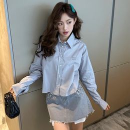 MM6066 designer damespolokraag met lange mouwen, geborduurde blouse, overhemdtops voor dames