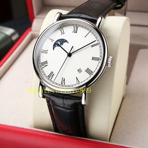 MMA 40 mm Patrimony 85180 Men Automatisch horloge 2450 Beweging White Dial Sport 18k Rose Gold Watches Black Cowhide Leather Stra