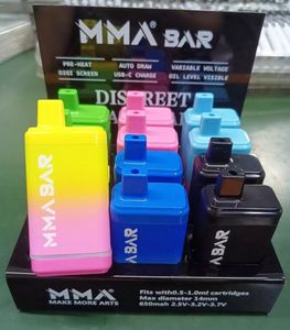 MMA BAR Batterie Mods 650mAh Préchauffage Tension Variable Écran Numérique 510 Fil MMA Cartouche Discrète BAR Vape Batteries Boîte Mods