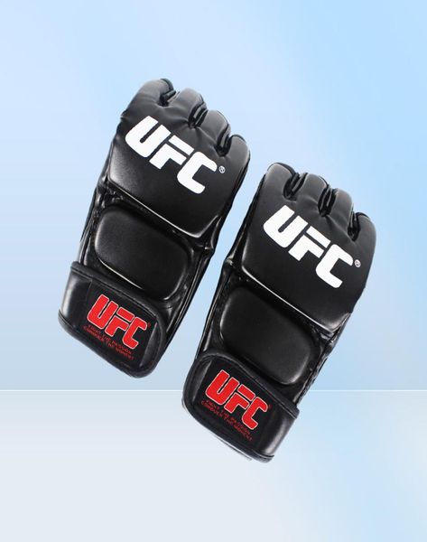 MMA Fighting Guantes de boxeo de cuero Entrenamiento de Muay Thai Sparring Guantes de kickboxing Almohadillas Saco de boxeo Sanda Equipo de protección Ultimate Mitts Black8697962