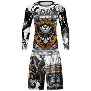 MMA Men Kickboxing Sports Vérification Rashguard Jiu Jitsu T-shirt Jerseys BJJ Boxing T-shirts + shorts Set Gym Rash Guard Boxeo Fightwear