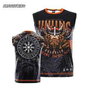 MMA Viking Warrior T sans manches été Muay Thai Fitness hommes col rond court décontracté séchage rapide impression 3D MMA sweat respirant élastique demi manches