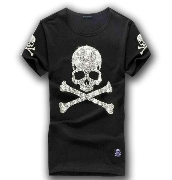 MMJ mastermind japon brillant diamant rhin crâne pistolet col rond manches courtes coton t-shirt blanc et noir color3943566