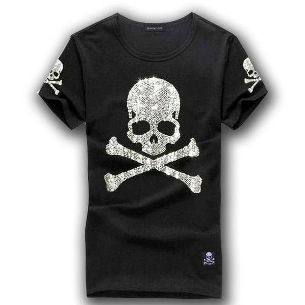 MMJ mastermind japon brillant diamant strass crâne pistolet col rond manches courtes coton t-shirt couleur blanc et noir