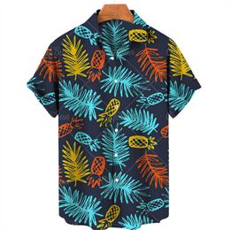 MN Hawaïaans herenoverhemd met korte mouwen ananasprint fruitpatroon casual modieuze zomerkleding