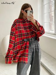 Mnealways18 Bright Gingham Oversized Shirts Voor Dames Street Style Casual Shacket Blouses En Tops Single-Breasted Lente 2024 240322