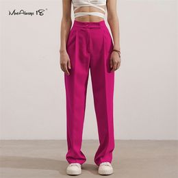 Mnealways18 élégant Rose Rose dames taille haute pantalon plissé Zip jambes larges pantalon printemps chic femme 220325