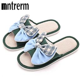 MNTRER Dames Indoor Slippers Butterfly-knoop Bowtie Light Comfy Flats Open Teen Home Slides Huis Causale Mode Schattige Schoenen Dames Y220214