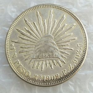 MO 1Uncirculated 1902 Mexico 1 Peso Zilveren Buitenlandse Munt Hoge Kwaliteit Messing Ambachtelijke Ornamenten267J