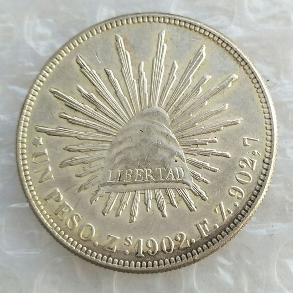 MO 1 pièce de monnaie étrangère en argent 1902 du mexique, 1 Peso, de haute qualité, ornements artisanaux en laiton, 267J