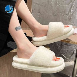 Mo Dou Nieuwe Zomer / Herfst Pluizig Slippers Sweet Indoor Home Lange Pluche Vrouwen Slippers Soft Dikke Zool Antislip EVA Kwaliteit W220218