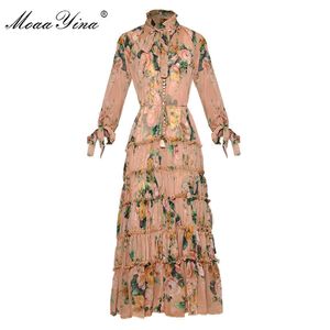 MoaaYina Fashion Designer Robe de piste Printemps Été Femmes Robe Robes à imprimé floral 201204