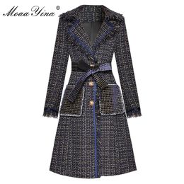 Women's Trench Coats Moaayina Fashion Designer Wollen Doek Windbreaker Overjas Herfst Vrouwen Single-Breasted Tassel Lange mouw Plaid