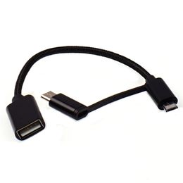 Mobiele mobiele telefoon kabels 10 stks/partij 2 in 1 OTG adapter USB vrouwelijk naar Micro USB Type C Data Sync voor Hua-wei Mac-Book U Disk