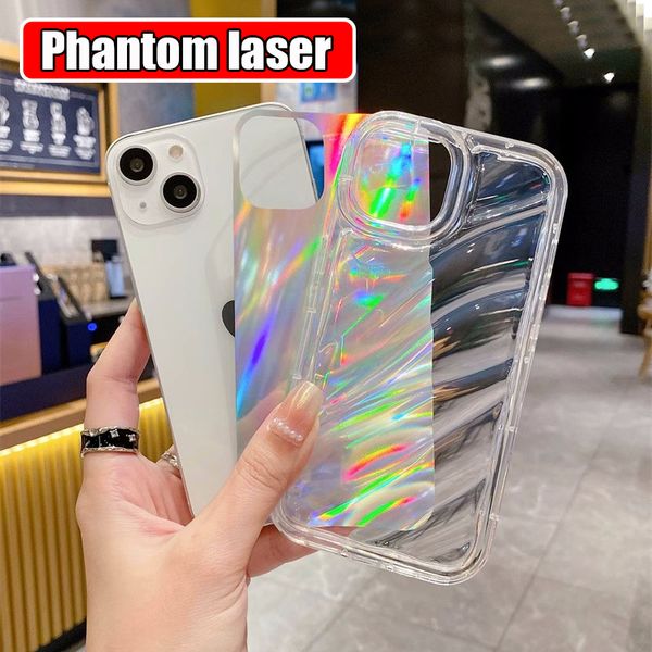 Funda para teléfono móvil para iPhone 15 Pro Max 14 Plus 13 Mini 12 11 2 en 1 Láser degradado Transparente Transparente A prueba de golpes Goma suave TPU Funda de silicona