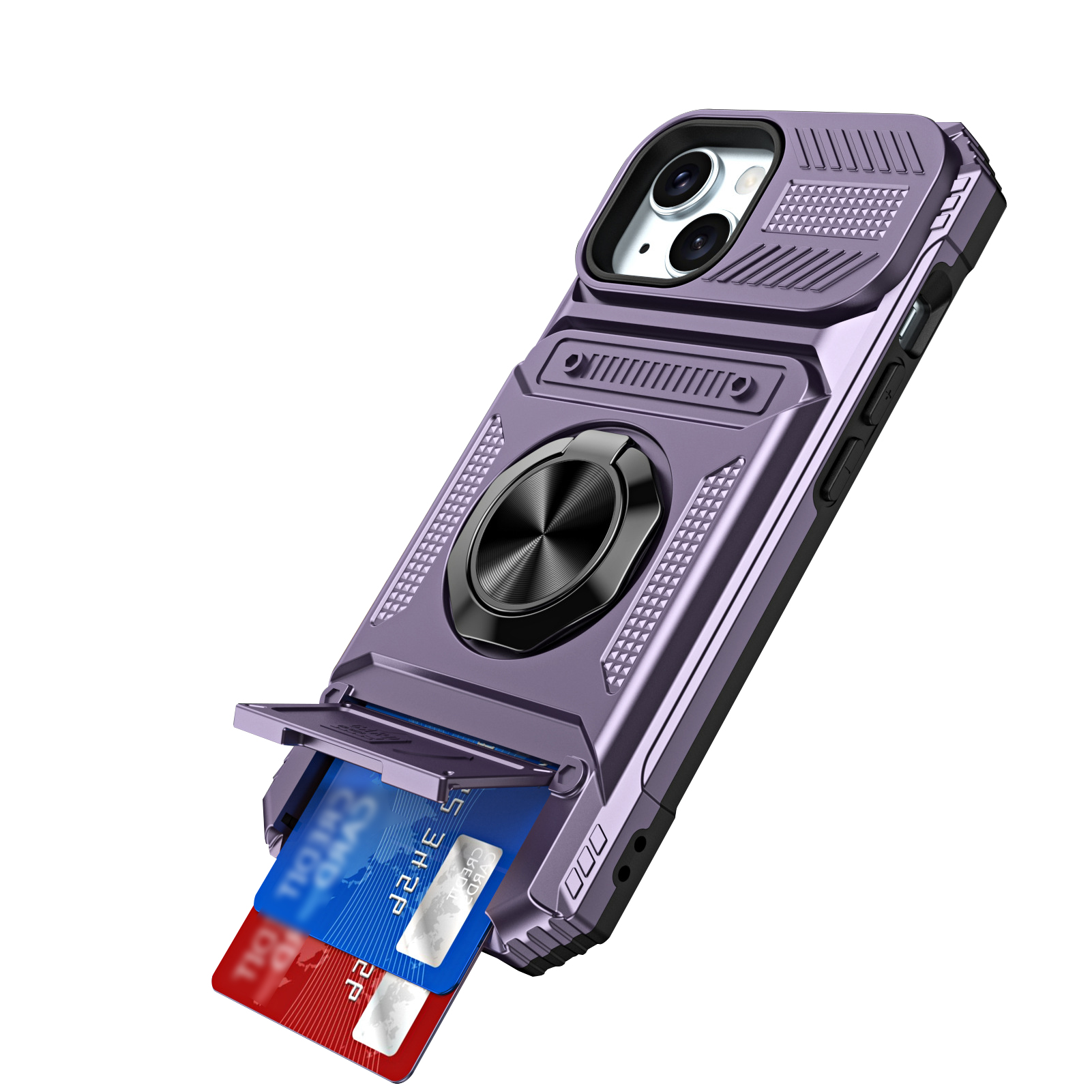 Mobilfunkkoffer mit Auto Magnetmall Ringhalter Card Slot PC Hartschale Anti-Fall für iPhone 16 14 15 13 Por Max Schockfeste Hybridpanzerabdeckung