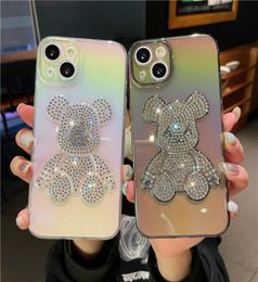 Mobiele telefoonkasten schattige beren diamant cover voor iPhone 14Pro 13 13Promax 12 11 Zachte siliconenmateriaal modestijl1504368