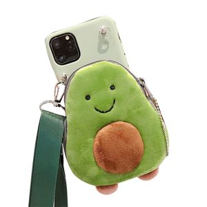 Mobiele telefoon hoesjes Pop Avocado Munttas Cross-body Portemonnee Cover Meisje studenten Creatief Groen Cartoons Hoesje voor Apple Iphone 15 14 Pro max 13 12 plus Portemonnee met riem