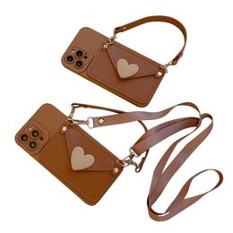 Estuches para teléfonos móviles para Apple 14 Plus Iphone 13 12 Pro max 11 Luxury Crossbody Wallet Phone Case Card Bag Diagonal Span Love Girl Fundas protectoras con correa Muñequera