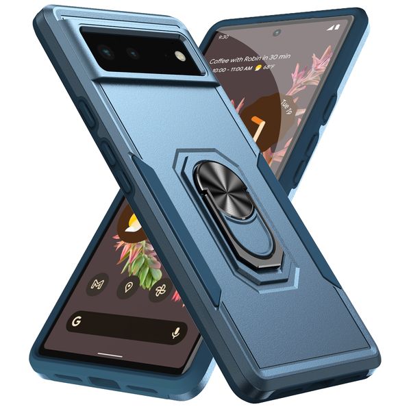 Étuis de téléphone portable pour Google Pixel 8 Pro 7 Pro 7A 6 Pro 6A Soft TPU Hard PC 2 en 1 Design Heavy Duty Couverture arrière antichoc avec support de bague de rotation 360 Béquille