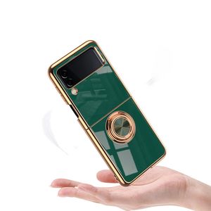 Fundas para teléfonos móviles para Samsung Galaxy Z Flip4 Soporte para anillo chapado Z Flip3 Coche Succión magnética Plegable Cubierta de TPU suave Funda protectora Defender Color puro Antideslizante