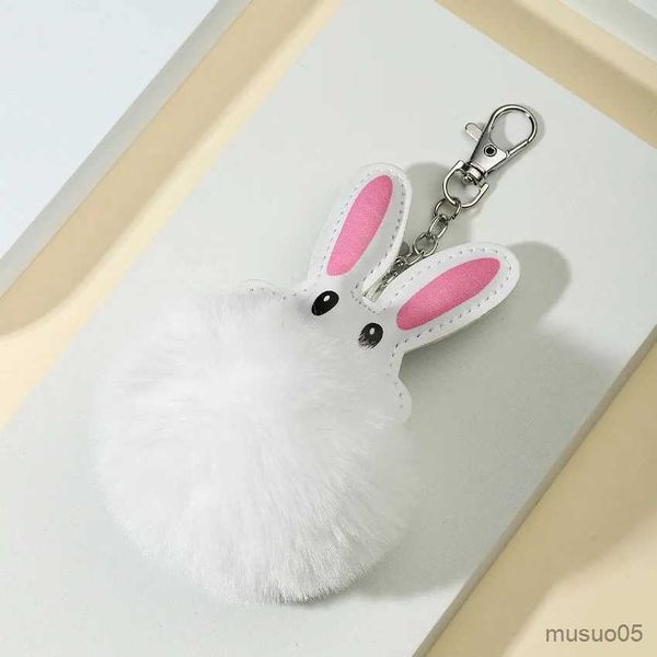 Chaîne de téléphone portable Creative mignon lapin boule de poils porte-clés accessoire porte-clés longue oreille lapin en peluche sac pendentif voiture tentures R231031