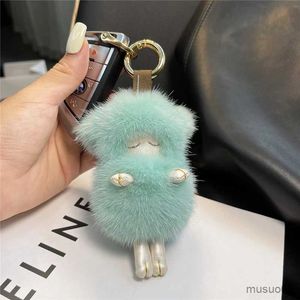 Chaîne de téléphone portable mignon réel vison fourrure porte-clés petit mouton jouet enfants sac d'école pendentif à breloque femmes voiture porte-clés ornements téléphone portable en peluche bibelot R231031