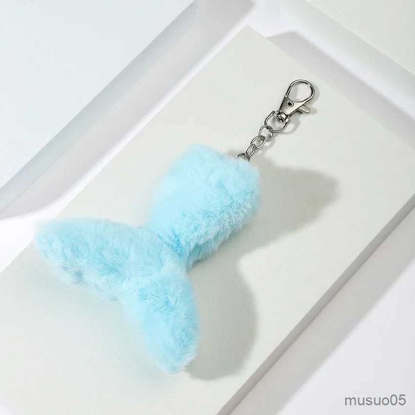 Cadena para teléfono móvil, colgante de bolso de felpa, pelo de conejo de imitación, cola de pez, llavero para novias, accesorios para colgar R231031