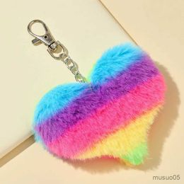 Cadena para teléfono móvil, nuevo bolso de amor de felpa de siete colores, colgante con corazón de dibujos animados, llavero para coche, bolso escolar, llavero colgante R231031