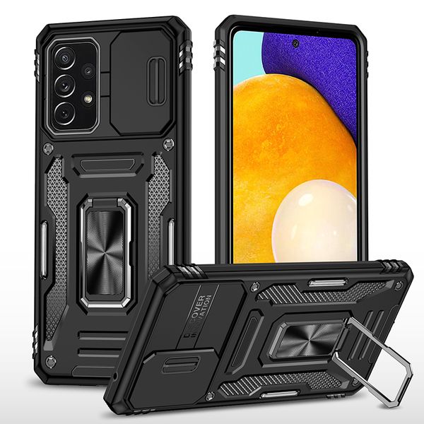 Couverture de téléphone mobile Huawei Honor X6 / X6S pour OPPO Reno7 Lite A17 avec porte-bague Kickstand Car Mount de conception de glissement de la caméra Protection de l'objectif.