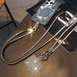 Mobiele telefoon Hangende touw Long Crossbody Lanyard met waterdiamant Volledige diamantketen Clip Universal met clip Antilost Lanyard