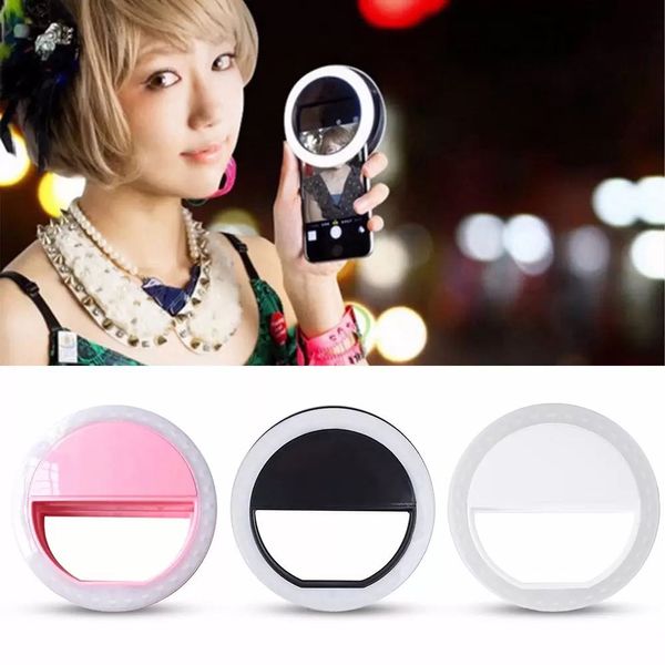 Teléfono móvil LED Luminous Ring Light Clip Selfie Flash Light Cámara portátil para Iphone 14 Pro Max Plus con paquete