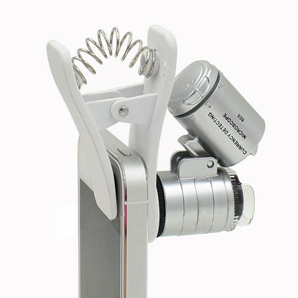 Loupe de Microscope de téléphone portable 60X Zoom optique télescope caméra Clip universel LED pour iPhone 6 5S 4S objectif Samsung