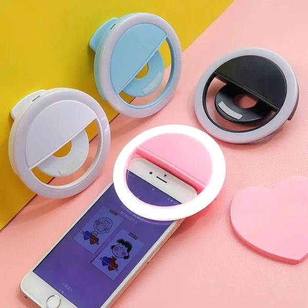 Teléfono móvil Selfie Ring Lights Carga USB Lámpara de luz de relleno de belleza Clip portátil para teléfono celular Smartphone con paquete al por menor