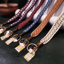Mobile Phone Straps Anti-lost Vintage Plaid Fabric Lanyard Hanging Neck Cord For Mobile Phone Case ID Card Accessories Straps