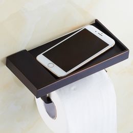 Antieke zwarte koperen weefselhouder met mobiele telefoon plank zwarte toiletpapier houders brons porte papier toilette