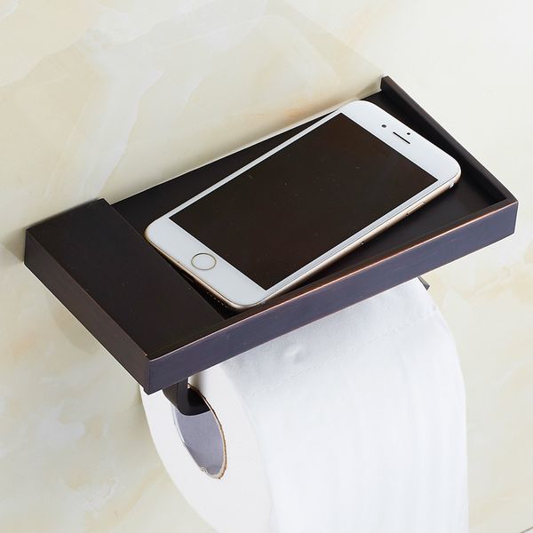 Antiker Taschentuchhalter aus schwarzem Kupfer mit Handyablage, schwarzer Toilettenpapierhalter, Bronze Porte Papier Toilette