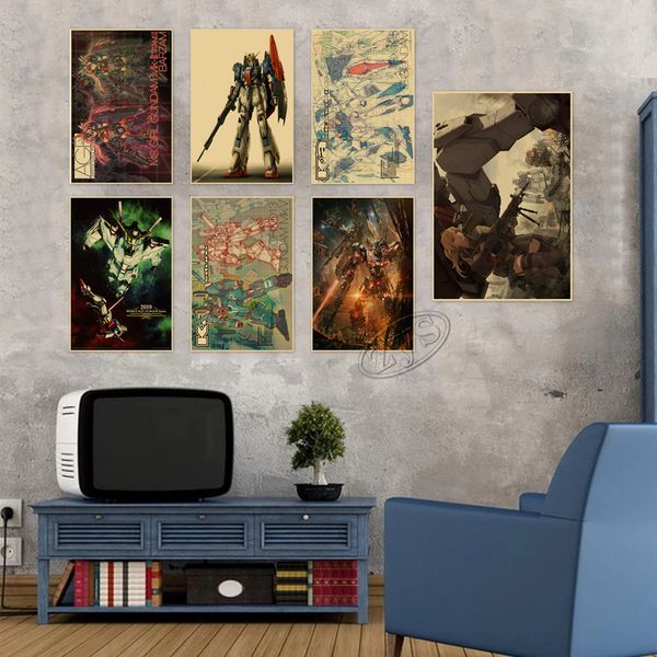 Pinturas de carteles de traje móvil gundam anime kraft papel clásico trabajos de arte de pared estampados vintage decoración del hogar