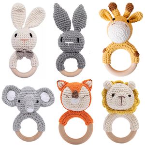 Mobiles # 1Pc bébé hochet jouets en bois anneau de dentition Crochet motif lapin Lion ours jouet né cadeau nom personnalisé 230608