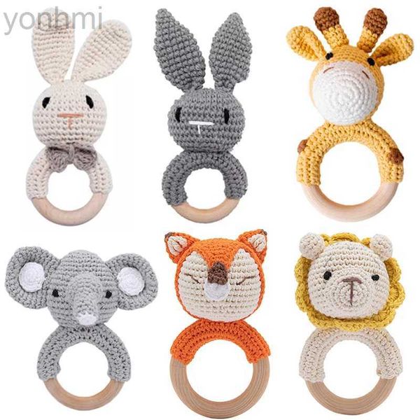 Mobiles # 1pc bébé hochet toys en bois teether crochet motif hacet lapin lion renard beartoy nouveau-né cadeau bébé crochet nom personnalisé d240426