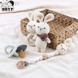 Mobiles # 1set Baby Pacificier Clip Crochet Rabbit Handbell Doking Rimy Chain Boy Boy Girl Unisexe Teether Infant Shower Gift D240426