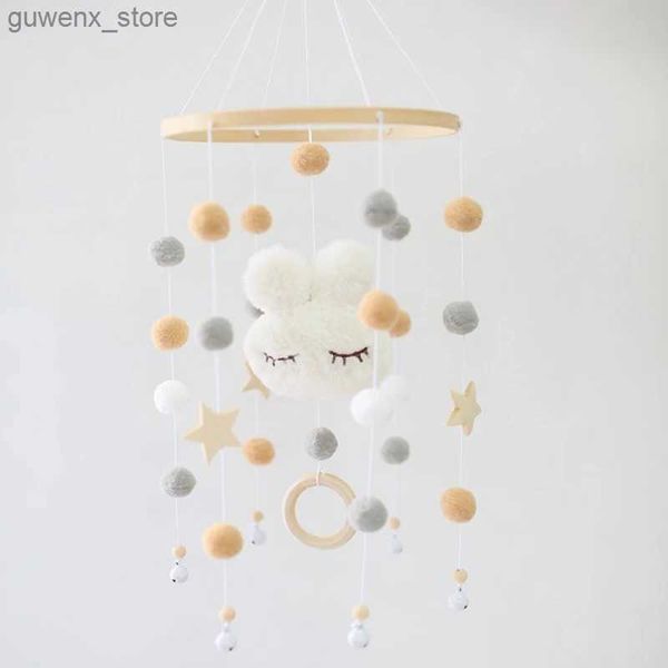 Mobiles # lit bébé hochet dessin animé lapin en peluche toys nouveau-né berceau mobile boules de laine de hochet perles de lit